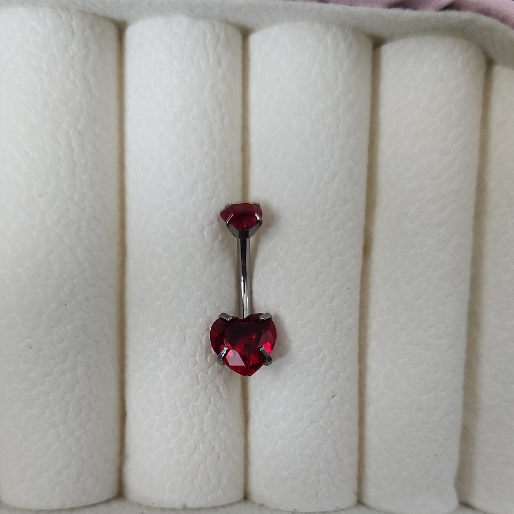 Heart-Shaped SIMULATED RUBY   Belly BUTTON  Ring
